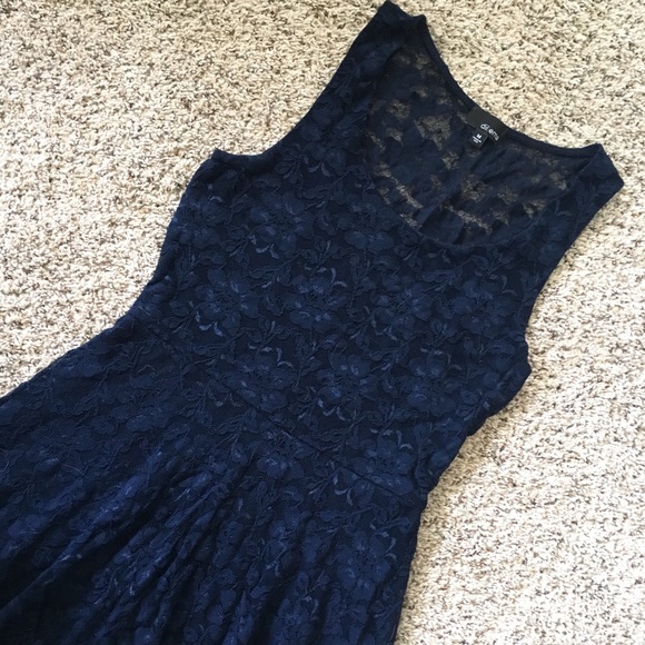 Navy Lace Back Skater Dress - Picture 2 of 6